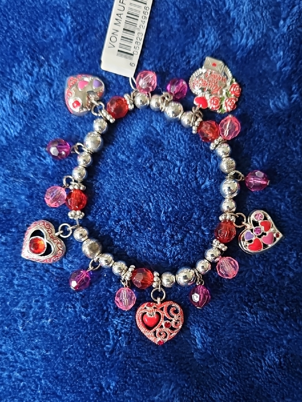 LOVE & HEARTS WORD AFFIRMATION BEADED BRACELET - Silver Plated Charms